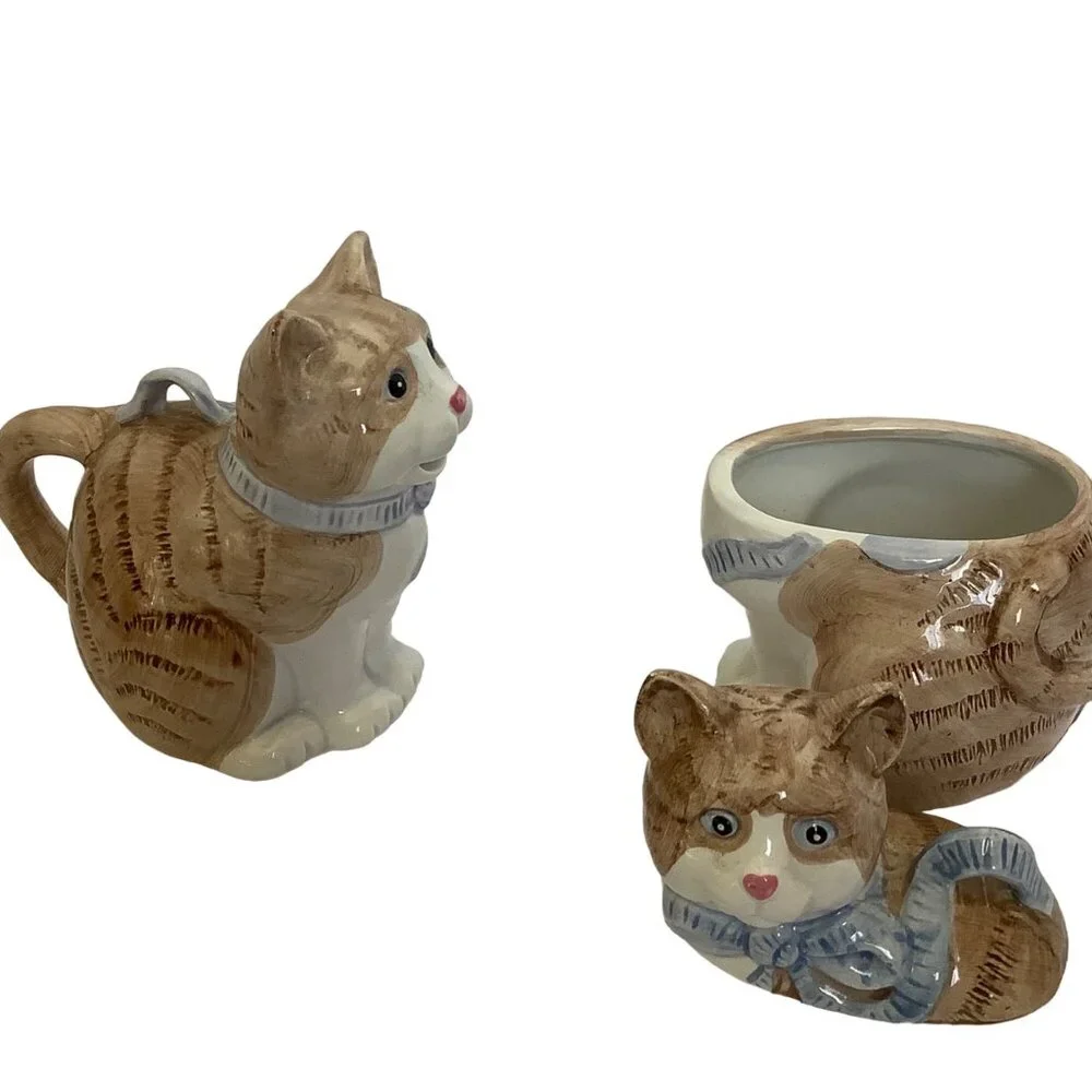 Vtg Kitty Cat Creamer & Sugar Bowl Set Cargo Express 4.5